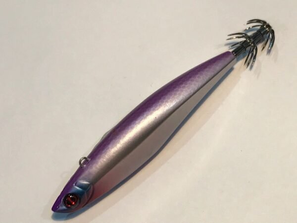 OCEAN RULER MESSIAH 105 SQUID JIG. SILVER REFLECTIVE BELLY AND SIDE BODY AND PURPLE BACK. - Image 2