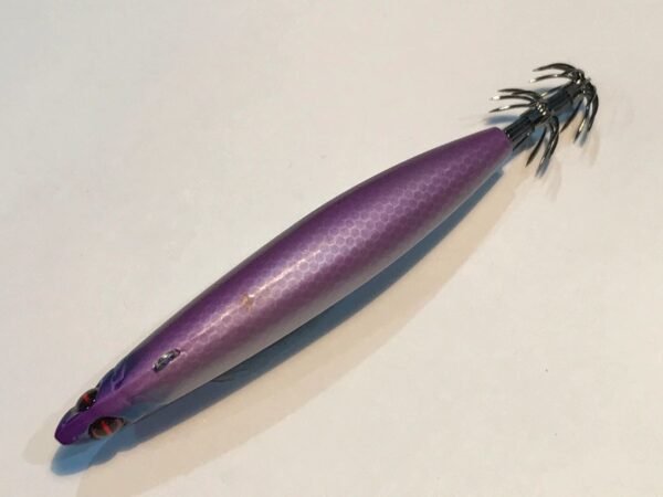 OCEAN RULER MESSIAH 105 SQUID JIG. SILVER REFLECTIVE BELLY AND SIDE BODY AND PURPLE BACK. - Image 3